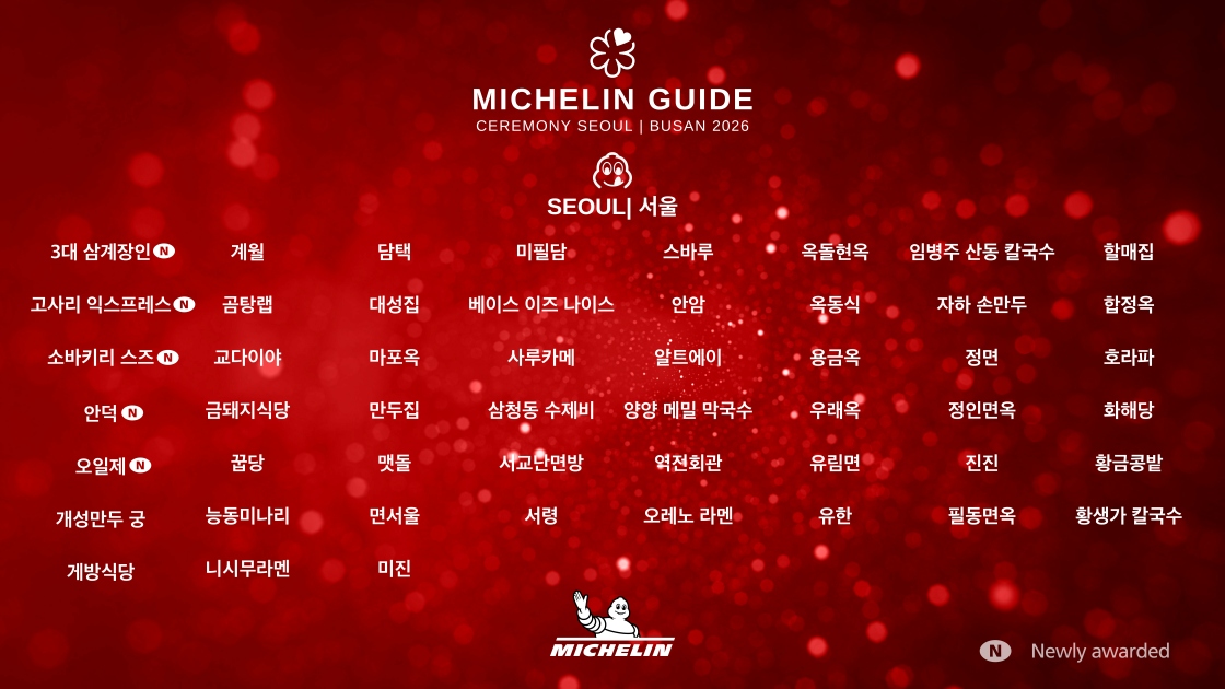 [미쉐린가이드] 서울·부산 2026 빕 구르망 8곳 신규 선정